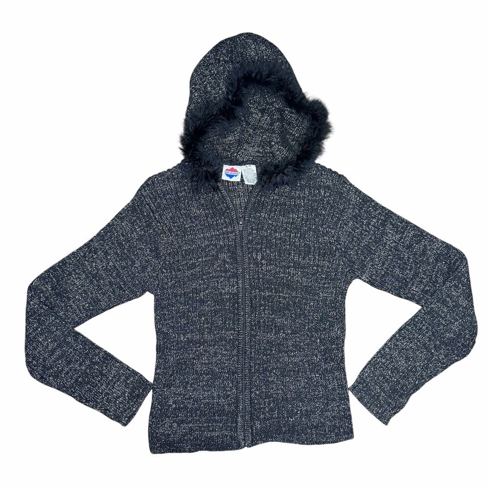 New Legends Sparkle Feather Hood Zip Up Sweater Juniors Size XL